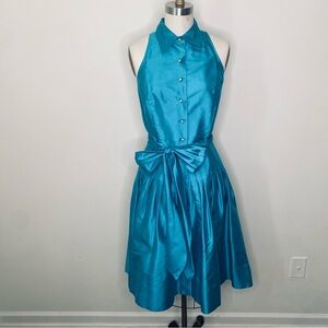 Lauren Ralph Lauren Dress 100% Silk Pearl Button Midi Sz 4 Teal